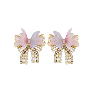 Elegant Butterfly Pearl Drop Earrings