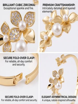 Niluk Gold Floral Pearl Kada
