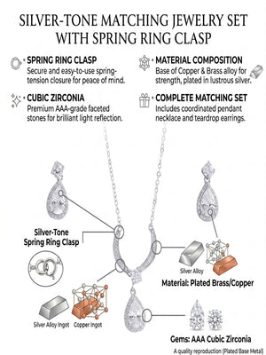 Niluk Gold-Plated Teardrop Crystal Pendant Necklace with Matching Earrings