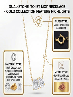 Niluk Gold-Plated Dual Crystal Pendant Necklace