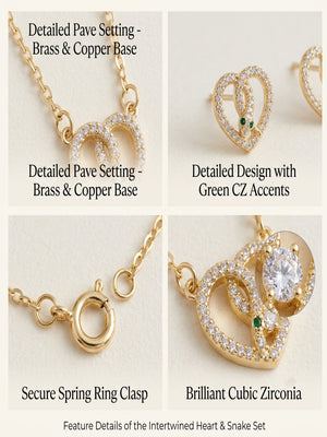 Niluk Gold-Plated Heart Pendant Necklace with Matching Earrings