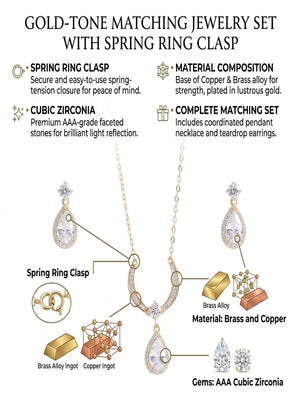 Niluk Gold-Plated Teardrop Crystal Pendant Necklace with Matching Earrings
