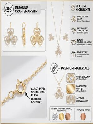 Niluk Gold-Plated Flower Pendant Necklace with Matching Earrings