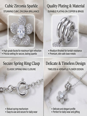 Niluk Elegant Silver-Tone Flower Pendant Necklace