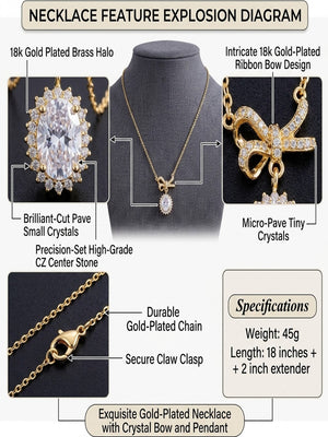 Niluk Gold-Plated Bow Pendant Necklace with Oval