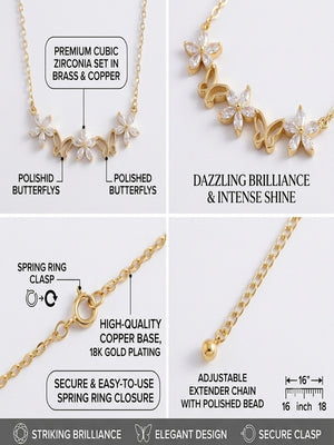 Niluk Elegant Gold-Plated Butterfly & Flower Necklace