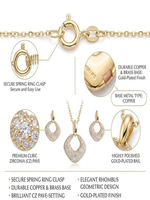 Niluk Gold-Plated Crystal Pendant Necklace with Matching Earrings