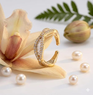 Niluk Gold-Plated Eye Shape Designer Adjustable Finger Ring