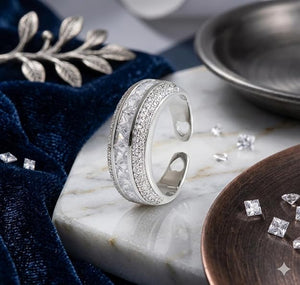 Niluk Elegant Rhodium-Plated Band  Adjustable Ring