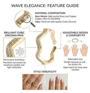Niluk Gold Plated Stylish Wave-Design Adjustable Ring