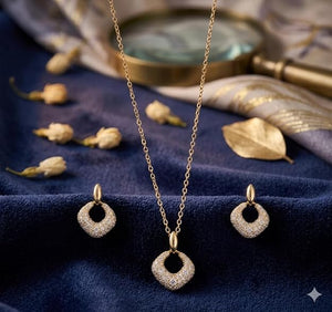 Niluk Gold-Plated Crystal Pendant Necklace with Matching Earrings