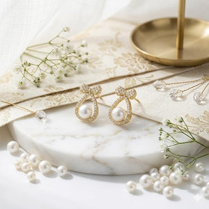 Niluk Golden Pearl Bow Drops