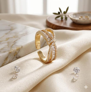 Niluk Gold Plated Elegant Bow-Design Adjustable Ring
