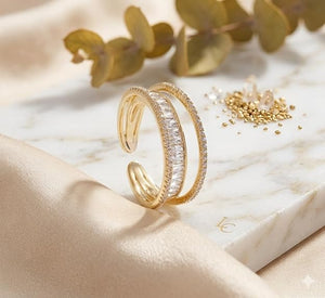 Niluk Gold Plated Triple-Row Band Design Adjustable Ring