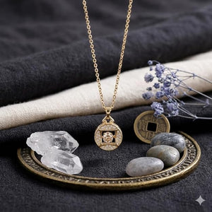 Niluk Gold-Plated Round Crystal Pendant Necklace