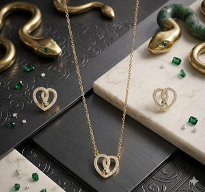 Niluk Gold-Plated Heart Pendant Necklace with Matching Earrings
