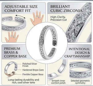 Niluk Elegant Rhodium-Plated Band Adjustable Finger Ring