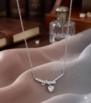 Niluk Rhodium-Plated Dragonfly Pendant Necklace with Sparkling Heart Charm