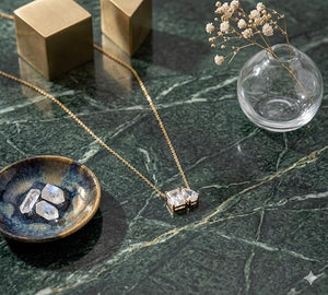 Niluk Gold-Plated Dual Crystal Pendant Necklace