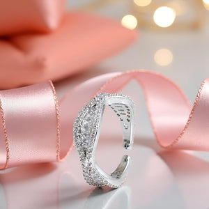 Niluk Rhodium-Plated Eye Shape Designer Adjustable Finger Ring