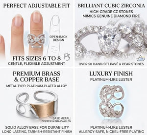 Niluk Elegant Rhodium-Tone Adjustable Ring