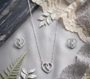 Niluk Gold-Plated Heart Pendant Necklace with Matching Earrings