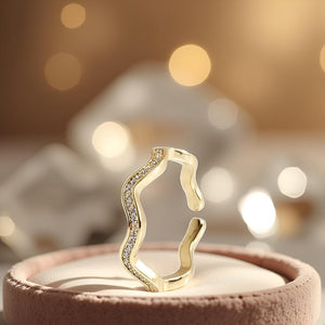 Niluk Gold Plated Stylish Wave-Design Adjustable Ring