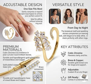 Niluk Elegant Leaf Design Adjustable Gold Ring