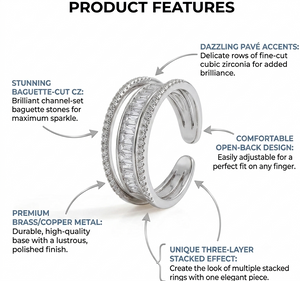 Niluk Gold Plated Triple-Row Band Design Adjustable Ring
