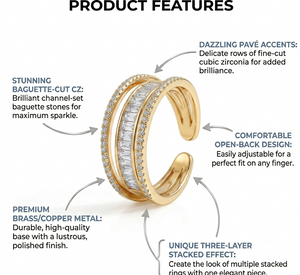 Niluk Gold Plated Triple-Row Band Design Adjustable Ring