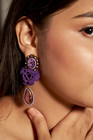 Niluk  Burgundy Crystal Statement Earrings