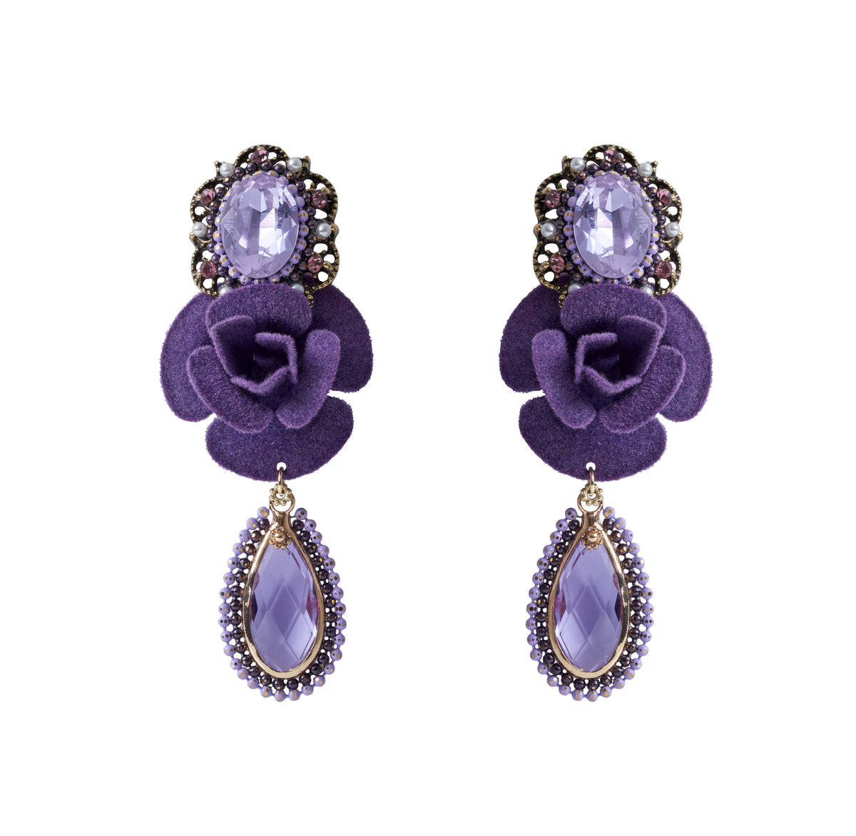 Niluk  Burgundy Crystal Statement Earrings