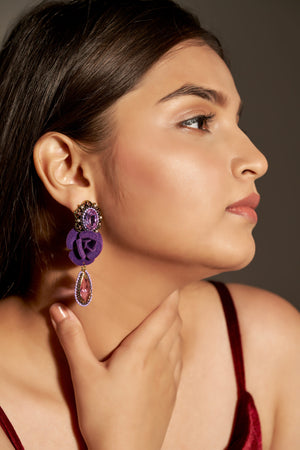 Niluk  Burgundy Crystal Statement Earrings