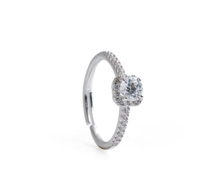 Niluk Elegant Rhodium-Plated Solitaire Adjustable Finger Ring