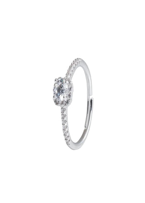 Niluk Elegant Rhodium-Plated Solitaire Adjustable Finger Ring