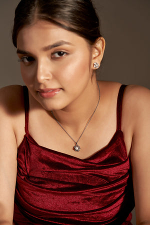 Niluk Elegant Pearl & Crystal Flower Pendant Necklace with Matching Earrings