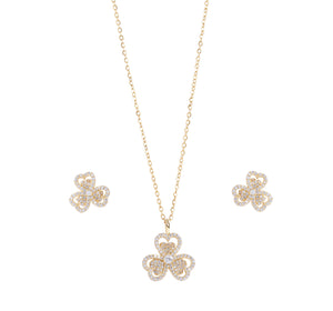 Niluk Gold-Plated Flower Pendant Necklace with Matching Earrings