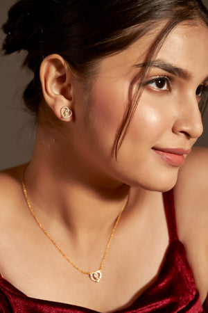 Niluk Gold-Plated Heart Pendant Necklace with Matching Earrings