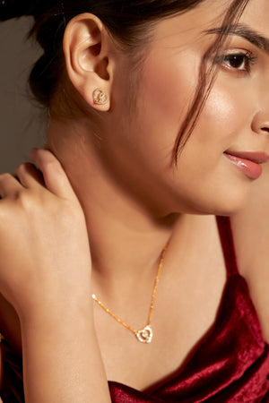 Niluk Gold-Plated Heart Pendant Necklace with Matching Earrings
