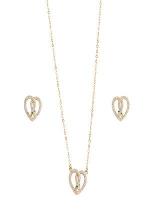 Niluk Gold-Plated Heart Pendant Necklace with Matching Earrings
