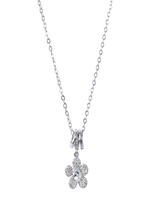 Niluk Elegant Silver-Tone Flower Pendant Necklace