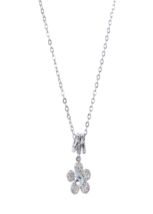 Niluk Elegant Silver-Tone Flower Pendant Necklace