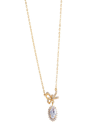 Niluk Gold-Plated Bow Pendant Necklace with Oval