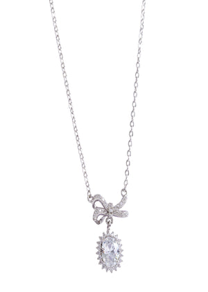 Niluk Gold-Plated Bow Pendant Necklace with Oval